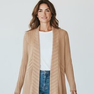 Chicos Cardigan Sweater Womens M or 1 Beige Chunky Longer Capsule Classic